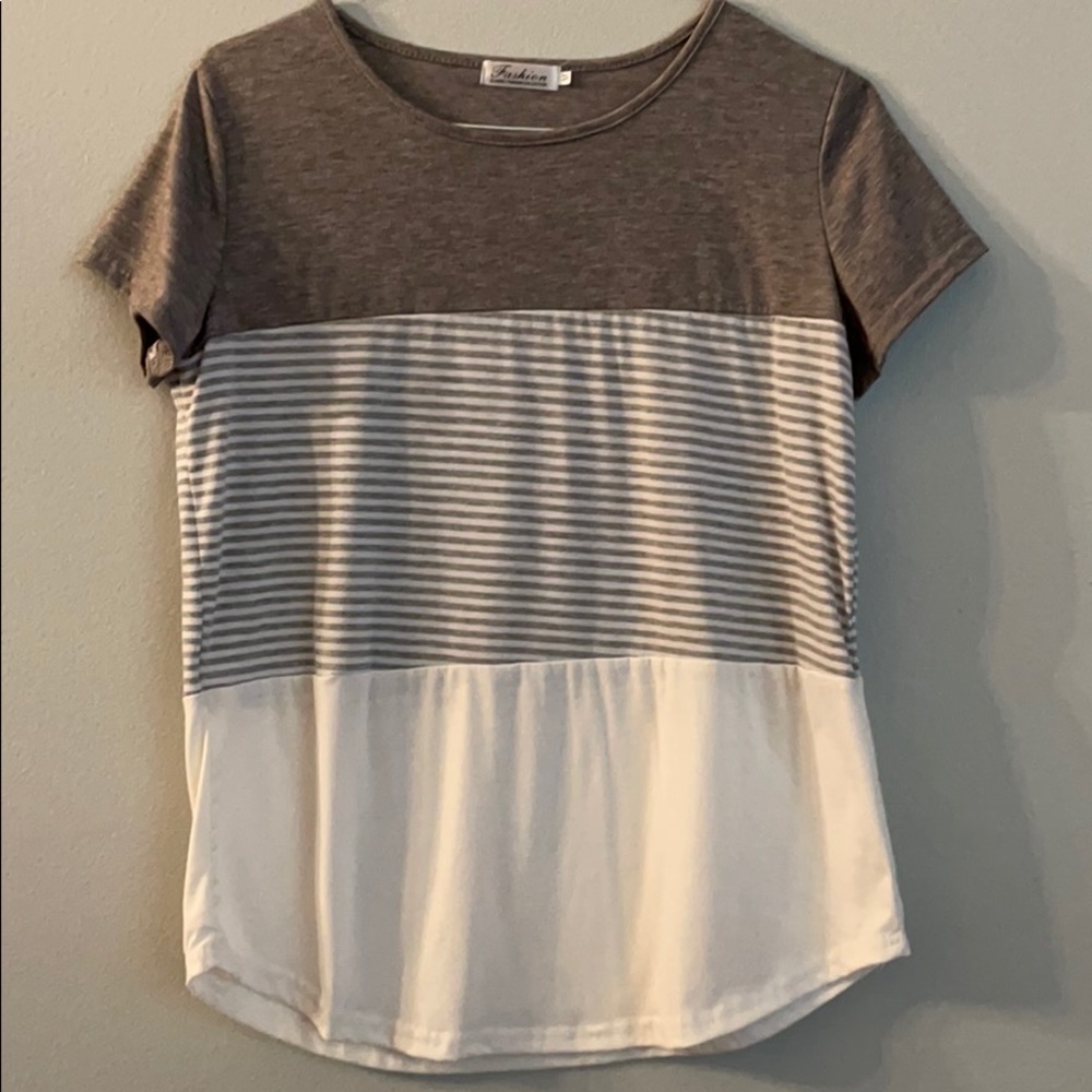 Gray and white t-shirt